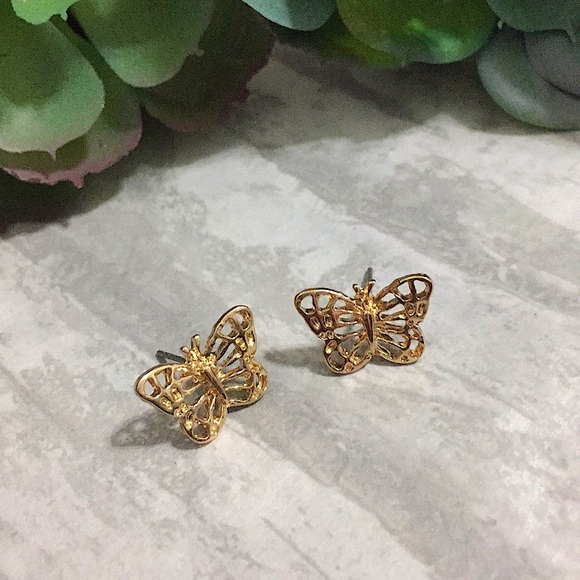 Gold butterfly earrings - Picture 2 of 4